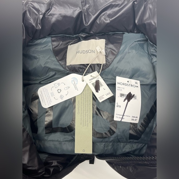 Hudson Sofeelate Recycled Insulated Zip Up Gloss Black Puffer Jacket Size Large - Picture 5 of 7